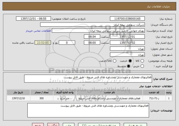 استعلام فعالیتهای معماری و مهندسی ومشاوره های فنی مربوط - طبق فایل پیوست