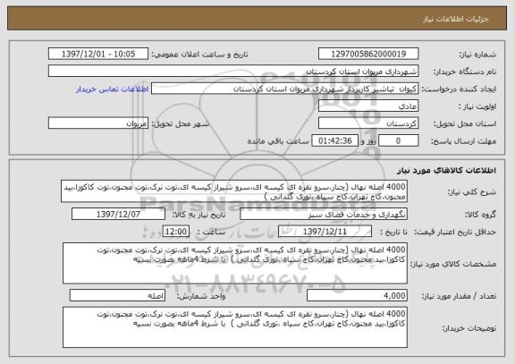 استعلام 4000 اصله نهال (چنار،سرو نقره ای کیسه ای،سرو شیراز کیسه ای،توت نرک،توت مجنون،توت کاکوزا،بید مجنون،کاج تهران،کاج سیاه ،توری گلدانی )