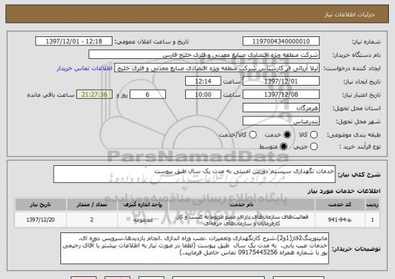 استعلام خدمات نگهداری سیستم دوربین امنیتی به مدت یک سال طبق پیوست 
