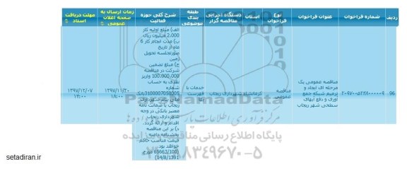 مناقصه عمومی, مناقصه ایجاد و ترمیم شبکه جمع آوری و دفع آبهای سطحی