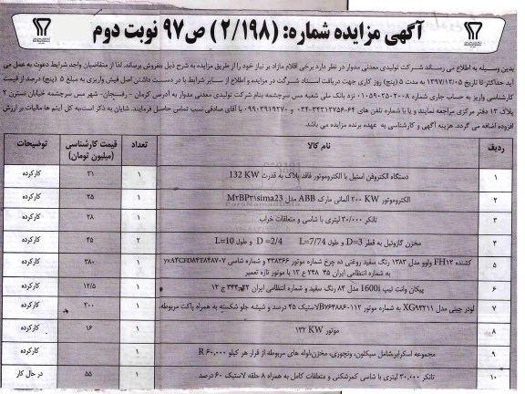 مزایده ,مزایده دستگاه الکتروفن استیل و ...