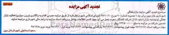 تجدید مزایده , تجدید مزایده واگذاری برون سپاری فعالیت بازار هفتگی (پنجشنبه بازار)
