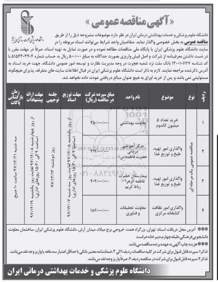 مناقصه, مناقصه خرید تعداد 5 میلیون کاندوم ....