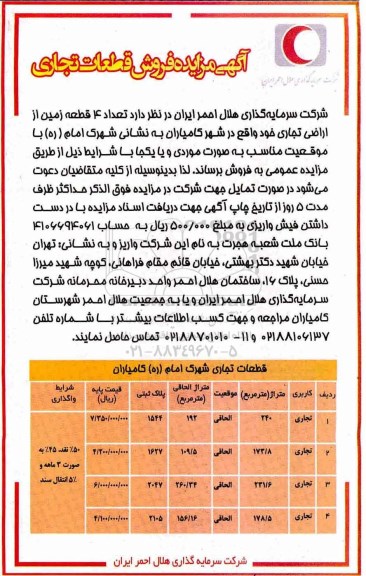  مزایده،مزایده فروش 4 قطعه زمین اراضی تجاری 