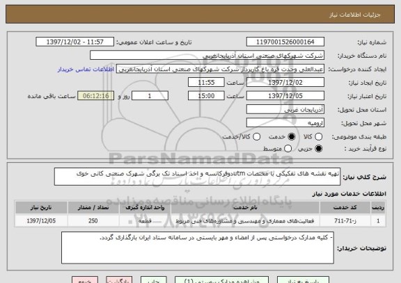استعلام تهیه نقشه های تفکیکی با مختصات utmدوفرکانسه و اخذ اسناد تک برگی شهرک صنعتی کانی خوی