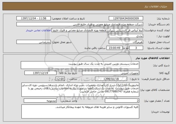 استعلام خدمات سیستم دوربین امنیتی به مدت یک سال طبق پیوست