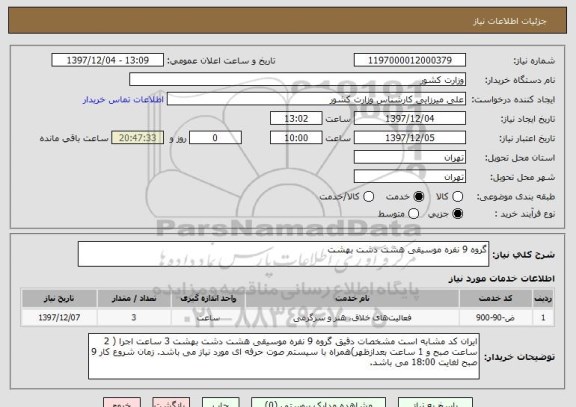 استعلام گروه 9 نفره موسیقی هشت دشت بهشت 