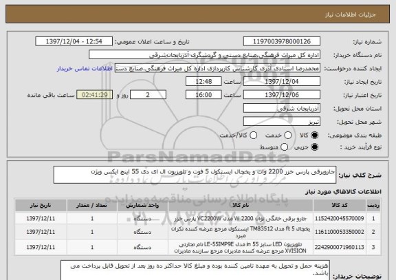 استعلام جاروبرقی پارس خزر 2200 وات و یخچال ایستکول 5 فوت و تلویزیون ال ای دی 55 اینچ ایکس ویژن