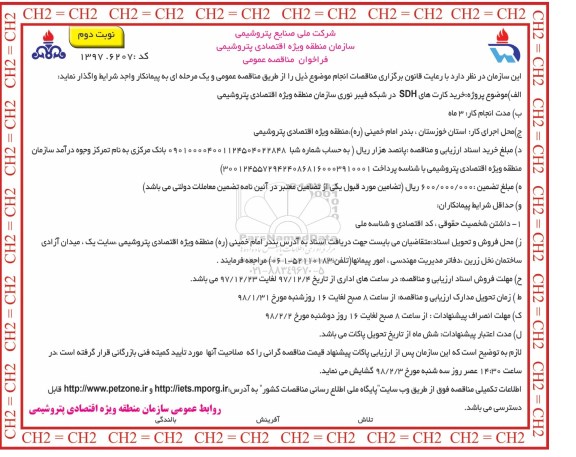 فراخوان مناقصه , فراخوان مناقصه خرید کارت های SDH در شبکه فیبر نوری نوبت دوم 