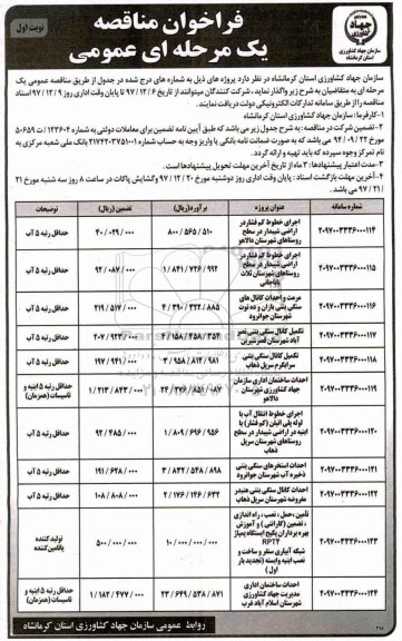 مناقصه , مناقصه اجرای خطوط کم فشار در اراضی شیبدار...