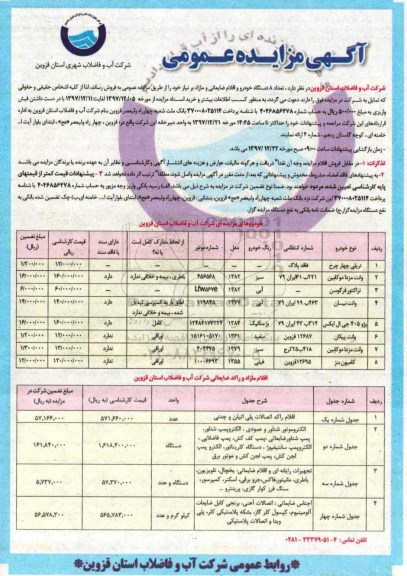 مزایده ، مزایده تعداد ۸ دستگاه خودرو و اقلام ضایعاتی