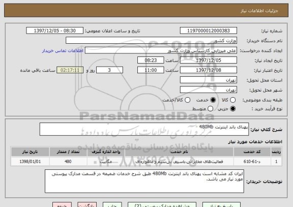 استعلام پهنای باند اینترنت 480Mb