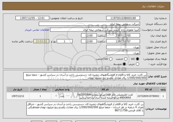 استعلام بن کارت خرید کالا و اقلام از فروشگاههای زنجیره ای- دسترسی راحت و آسان در سراسر کشور - جمعا مبلغ 1/050/000/000 ریال معادل یکصدو پنج میلیون تومان