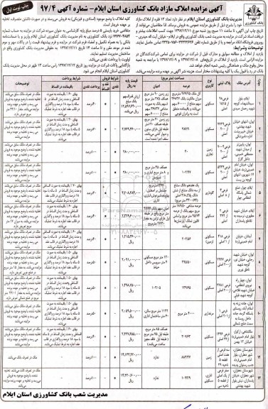 مزایده، مزایده فروش 13 فقره از املاک مازاد