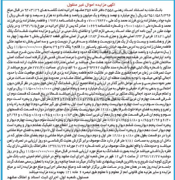 مزایده مزایده ششدانگ پلاک ثبتی 14821 فرعی