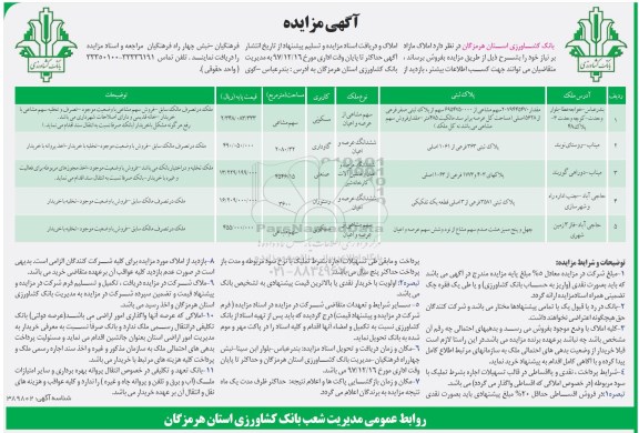 مزایده، مزایده فروش املاک مازاد کاربری مسکونی و گاوداری