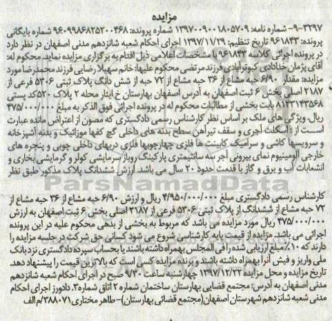 مزایده، مزایده ملک به پلاک ثبتی 5306 فرعی از 2187 اصلی