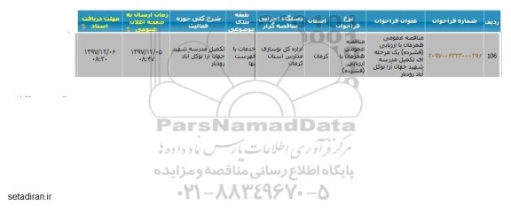 مناقصه عمومی, مناقصه تکمیل مدرسه ...
