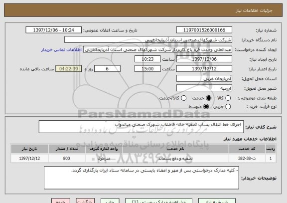 استعلام  اجرای خط انتقال پساب تصفیه خانه فاضلاب شهرک صنعتی میاندوآب 