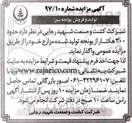 مزایده ، مزایده تولید و فروش یونجه سبز