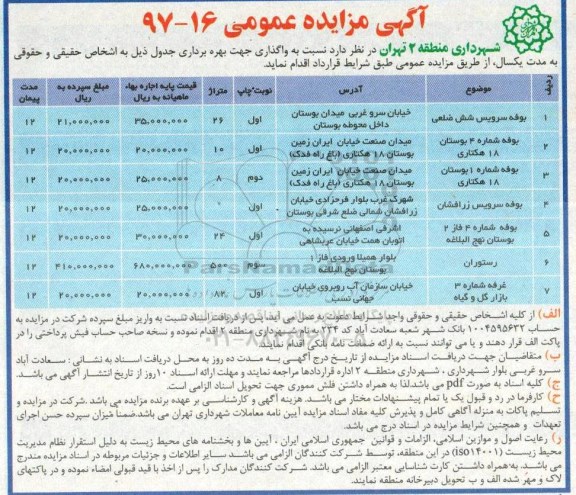 مزایده ,مزایده واگذاری بوفه و ...