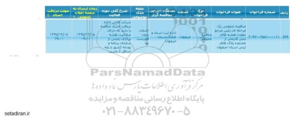 آگهی مناقصه عمومی, مناقصه عمومی زمین مرجع نمودن نقشه های ثبتی قدیمی 