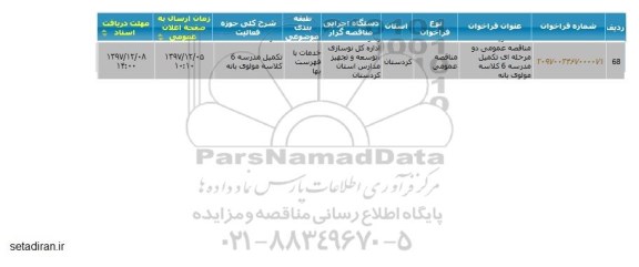 مناقصه عمومی, مناقصه عمومی تکمیل مدرسه 6 کلاسه 