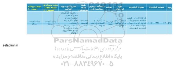 مناقصه ,مناقصه برق رسانی به یک حلقه چاه آب شرب