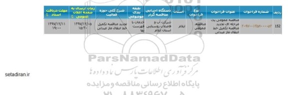 مناقصه ,مناقصه تکمیل خط انتقال 