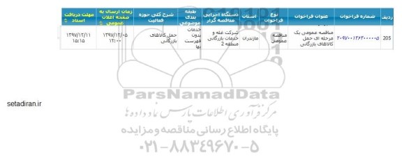 مناقصه ,مناقصه  حمل کالاهای بازرگانی 