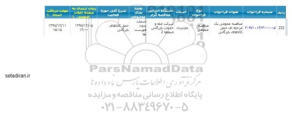 متاقصه, مناقصه حمل کالاهای بازرگانی