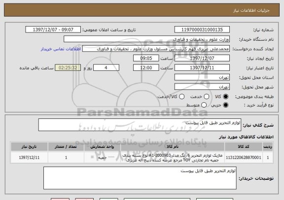 استعلام لوازم التحریر طبق فایل پیوست