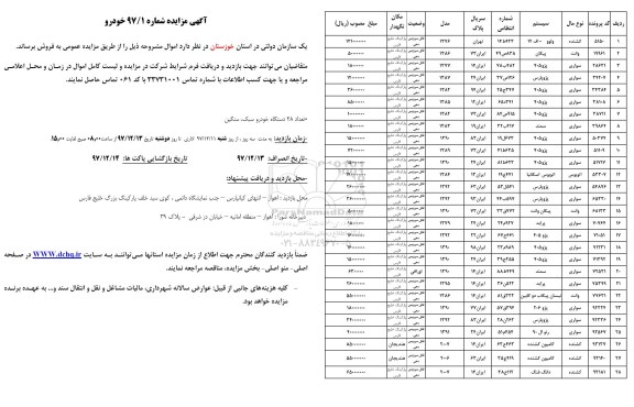 مزایده,مزایده فروش 28 دستگاه خودرو سبک و سنگین