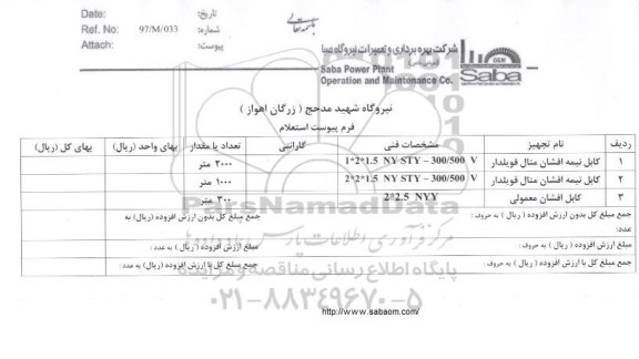 استعلام, استعلام کابل نیمه افشان متال فویلدار