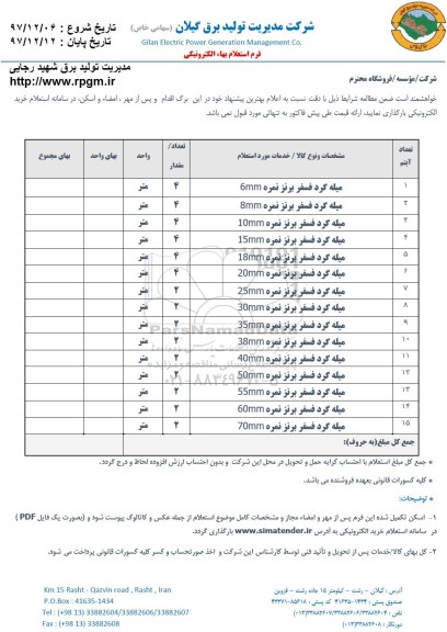 استعلام ، استعلام میله گرد فسفر برنز