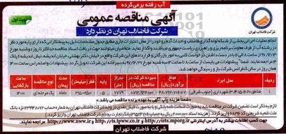 مناقصه,مناقصه  انجام عملیات اجرائی بخشی از شبکه لوله گذاری فاضلاب و احداث آدم رو 