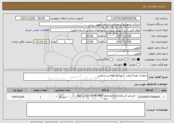 استعلام عملیات تهیه ازبیلت شهرکها ونواحی صنعتی 