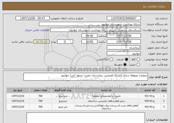 استعلام عملیات محوطه سازی کلینیک تخصصی بیمارستان حضرت رسول (ص) جوانرود