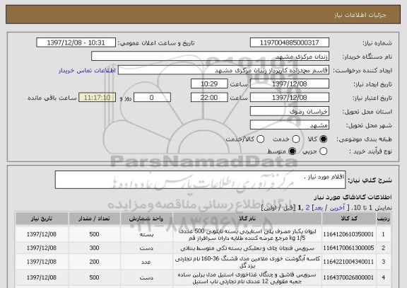 استعلام اقلام مورد نیاز .