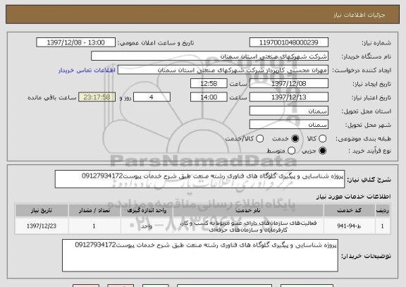 استعلام پروژه شناسایی و پیگیری گلوگاه های فناوری رشته صنعت طبق شرح خدمات پیوست09127934172