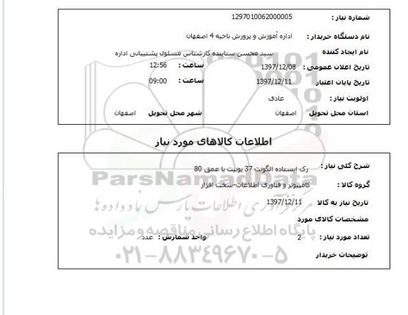 استعلام  رک ایستاده الگونت 37 یونیت با عمق 80 