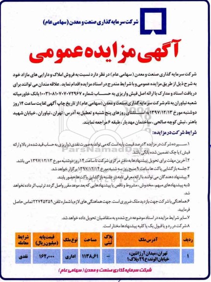 مزایده، مزایده فروش املاک و دارایی های مازاد با کاربری اداری