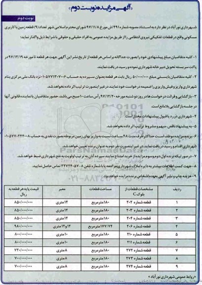 مزایده, مزایده 9 قطعه زمین با کاربری مسکونی - نوبت دوم