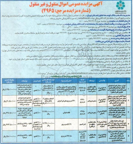 مزایده ،مزایده تعدادی از اموال و املاک تملیکی زمین - تجاری - مسکونی