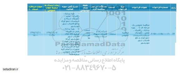 مناقصه ، مناقصه بهره برداری ، راهبری، تعمیر و...