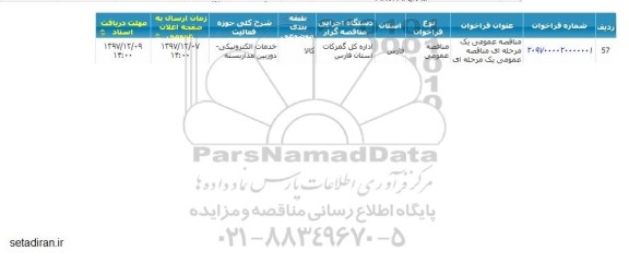 مناقصه, مناقصه عمومی خدمات الکترونیکی - دوربین مداربسته 