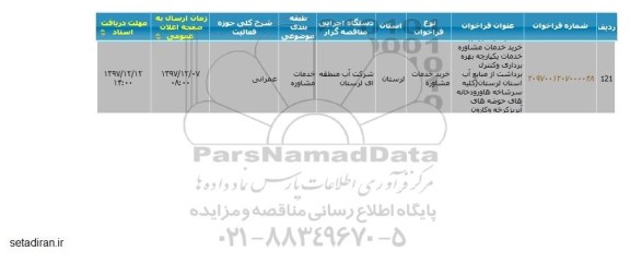فراخوان, فراخوان خرید خدمات مشاوره خدمات یکپارچه بهره برداری و کنترل برداشت از منابع آب