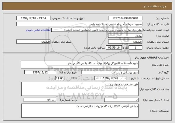 استعلام خرید 6دستگاه الکتروکاردیوگراف ویک دستگاه پالس اکسی متر