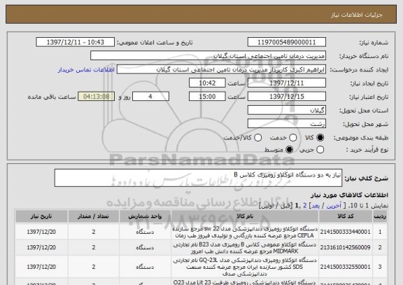 استعلام نیاز به دو دستگاه اتوکلاو رومیزی کلاس B