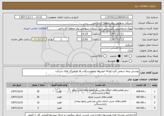 استعلام پوشش بیمه شخص ثالث وبدنه خودروها وموتورسیکلت ها ولیفتراک های شرکت 